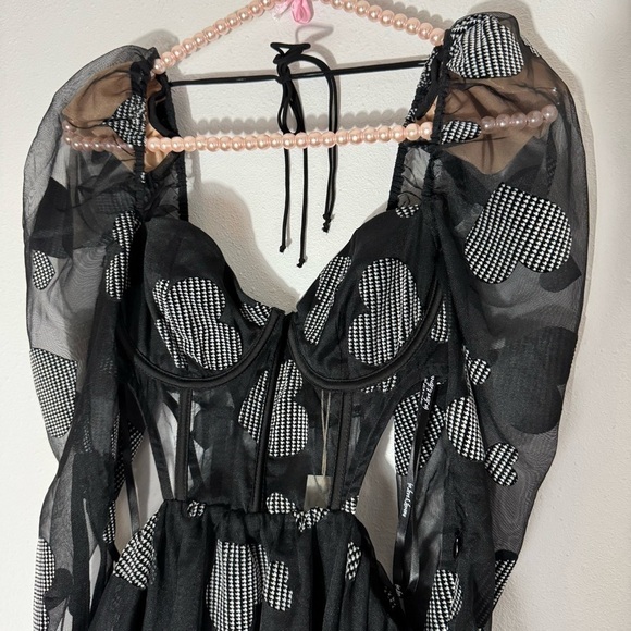 For Love & Lemons NWT black hearts Alexandra sheer dress size S - Picture 5 of 16